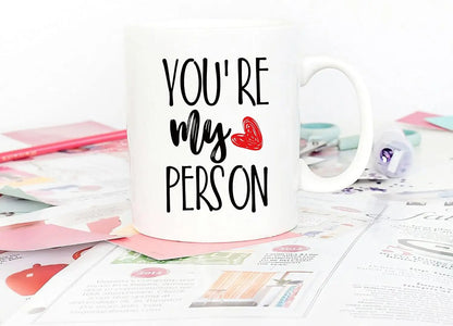 You're My Person Coffee Mug - 11 oz (320 ml) Ceramic Mug with Red Heart, Funny Inspirational Gift for Wife, Husband, Boyfriend, Girlfriend