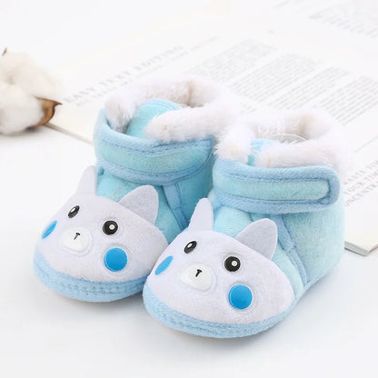 Baby Winter Snow Boots with Cute Bear and Fluff Balls Soft Sole Infant Toddler Shoes
