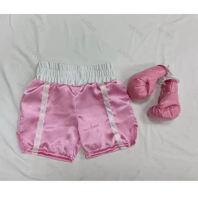 Baby Boxer Red Robe & Pants Set – Sanda Free Fight Boxing Glove Shorts for Newborn Photography Props & Infant Photo Accessories