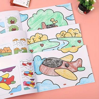 Coloring Book Activity Set 1 Book With Colored Pencils, 48 Clear Line Bright Patterns, Gift for Beginners