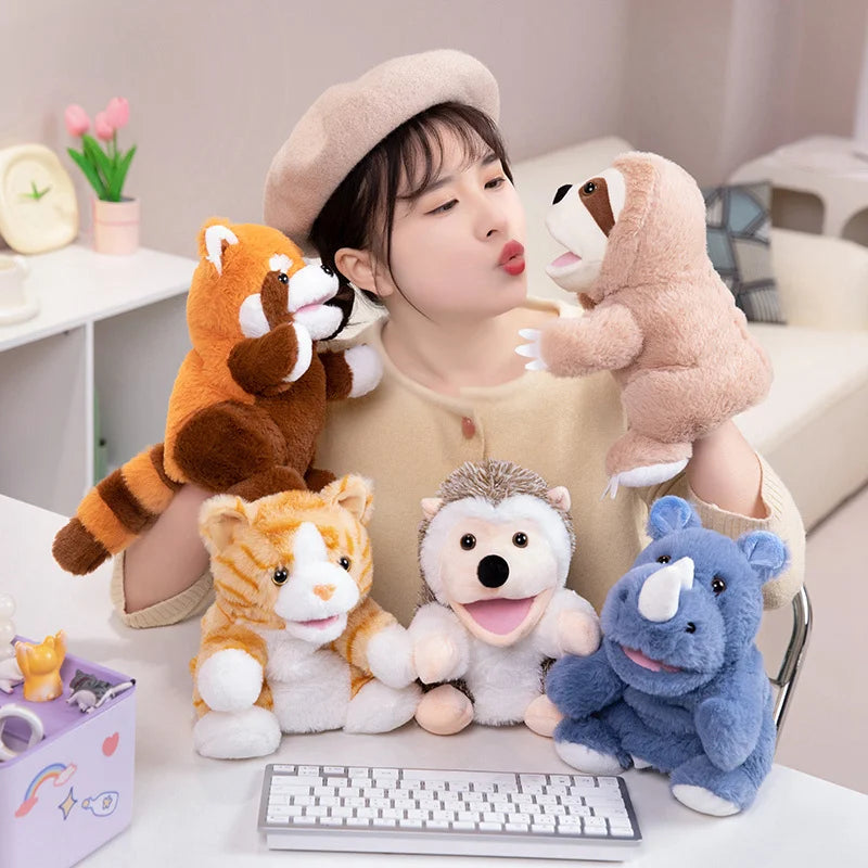 Stuffed Plush Hand and Finger Puppets, Duck Lamb Cow Dog Horse Educational Toy for Kids