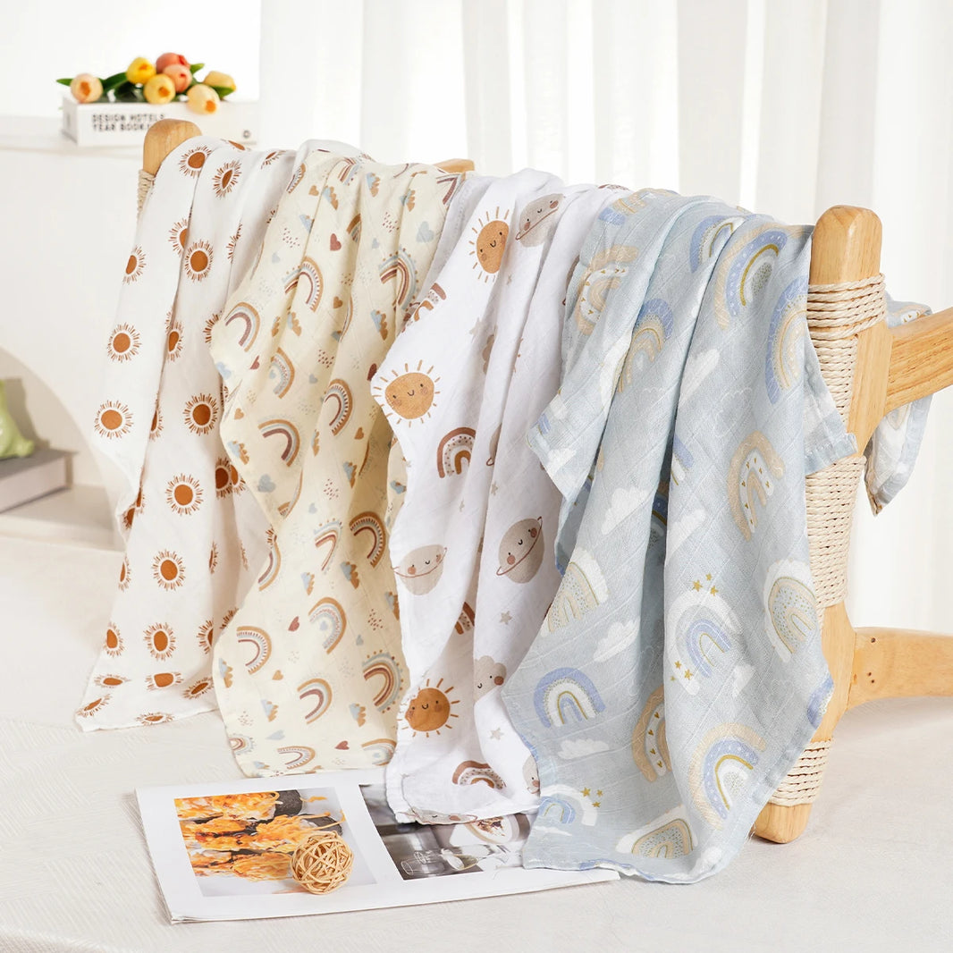 Elinfant 4-Piece Set – Soft Muslin Baby Burp Cloths & Drool Bibs, 60x60cm Comfortable Baby Scarf Blanket - Kidzy Market