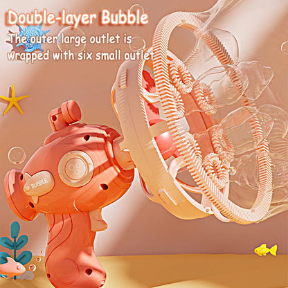 Kids Handheld Bubble Machine – Double-Layer Bubble Fan Bubble Gun with 230 ml Bubble Solution, Outdoor Party Toy Gift