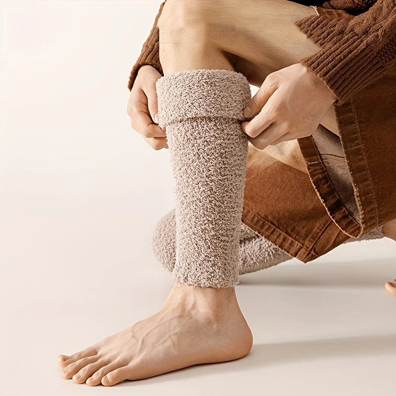 1 Pair Men Cozy Over-the-Knee Thermal Leg Warmers - Soft & Comfortable Casual Long Socks | Solid Color, High-Quality Fashion Male Socks