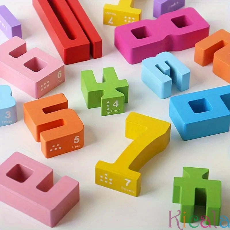 20PCS Colorful Wooden Building Blocks – Stacking Game, Montessori Digital Cognitive Teaching Aids for Children