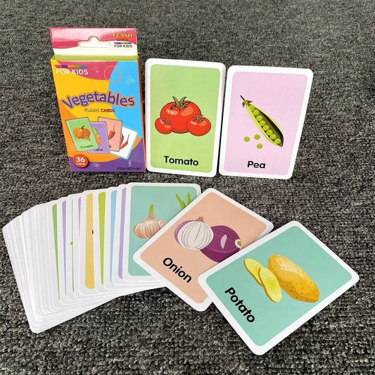 36pcs Children Cognition Cards - Body Parts, Animal, Fruits Double-Sided Flashcards, Montessori Early Educational Toys for Baby Kids Gifts