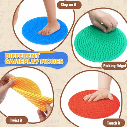 Silicone Sensory Mat Set - 4-Pack Multi-Texture Tactile Fidget Pads, 25 cm (9.8 in) Quiet Montessori Sensory Toy for Kids, Autism & ADHD Therapy