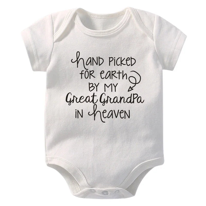 Baby Bodysuit - Hand Picked for Earth by My Great Grandpa in Heaven Printed Newborn Romper - Cotton Body Baby Girl & Boy Clothes