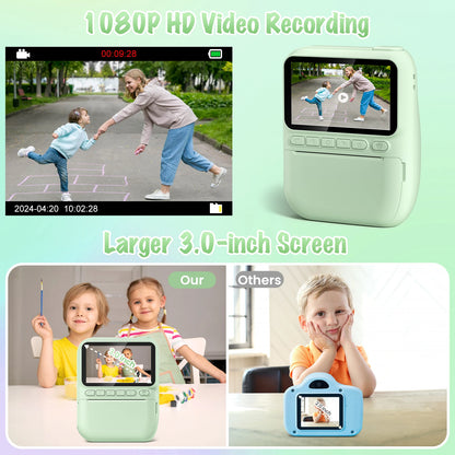 Gofunly Kids Instant Print Camera with 3.0-Inch Screen, 1080P Mini Digital Video Recorder for Ages 6-12
