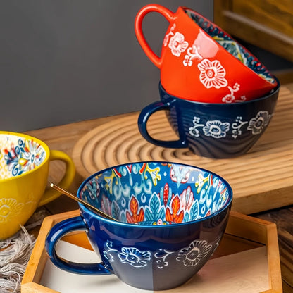 Bohemian Morning Hand-Painted Ceramic Mug – 13.5 oz (400 ml) Porcelain Coffee & Tea Cup | Gift for Family, Friends, Teachers