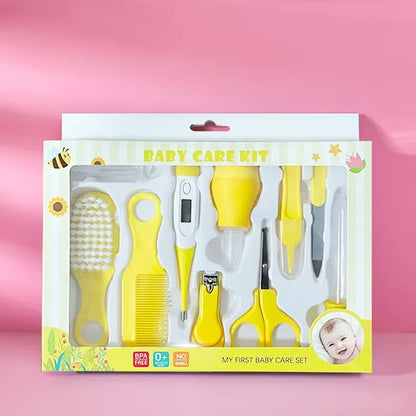 10PCS/Set Baby Health Care Kit - Kids Nail Clippers, Hair Grooming Brush, Thermometer, Teether, Toothbrush - Baby Essentials