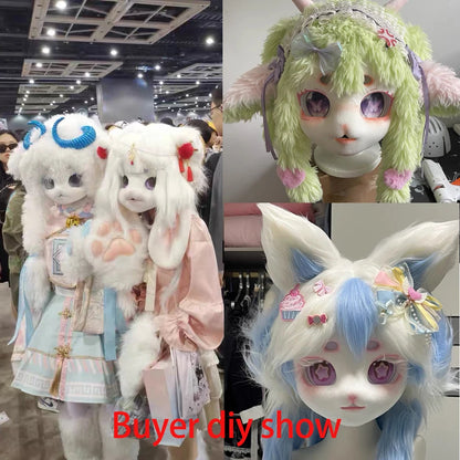 Kigurumi Beast Skull Cosplay Mask - Thick Plastic DIY Fursuit Cat/Animal Head (25.5 x 21.5 x 9.5 cm | 10.0 x 8.5 x 3.7 in)