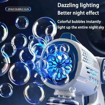Astronaut Automatic Bubble Gun for Kids with Blue LED Lights — Battery-Powered Bubble Machine Toy (8.26 x 2.95 x 5.9 in / 21 x 7.5 x 15 cm)