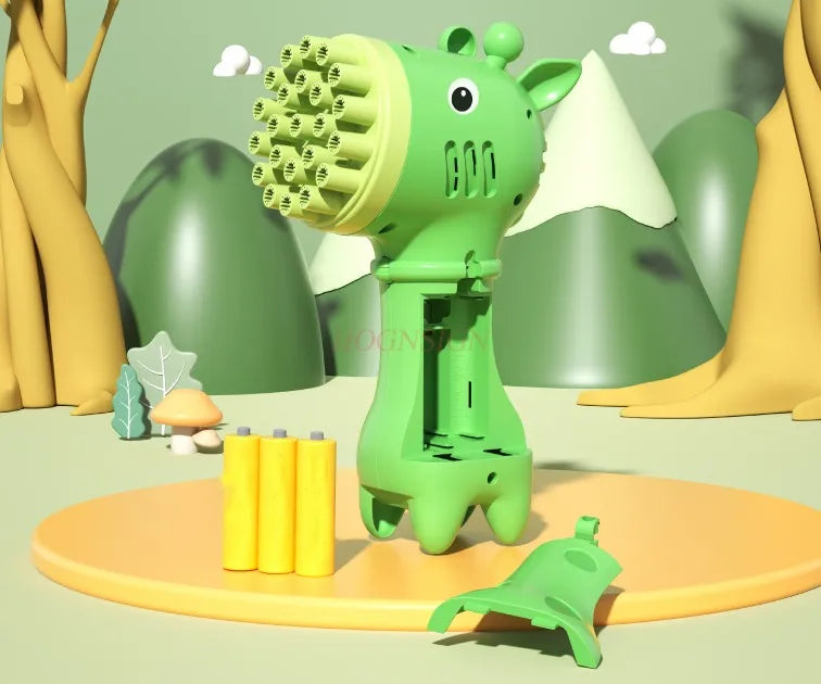 Giraffe 2-in-1 Automatic Handheld Bubble Machine & Fan - Battery-Powered Kids Bubble Blower Toy