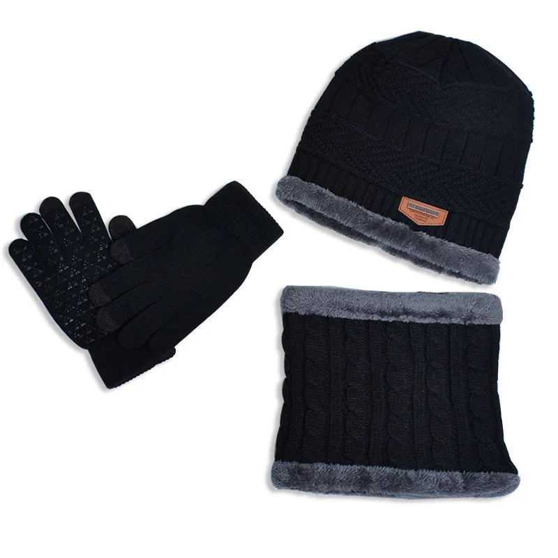 Winter Kids’ Hat, Scarf & Gloves Set – Plush Lining Beanie, Non-Slip Gloves & Neck Warmer for Boys (Ages 4-10)