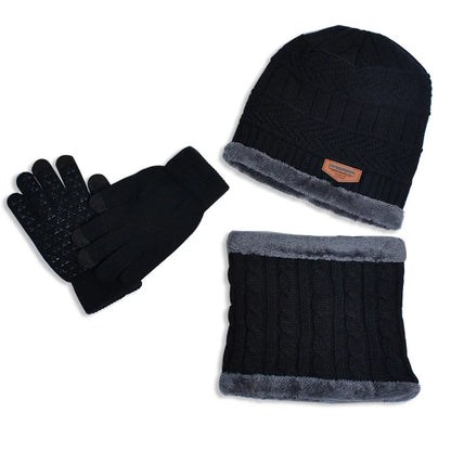 Winter Kids’ Hat, Scarf & Gloves Set – Plush Lining Beanie, Non-Slip Gloves & Neck Warmer for Boys (Ages 4-10)