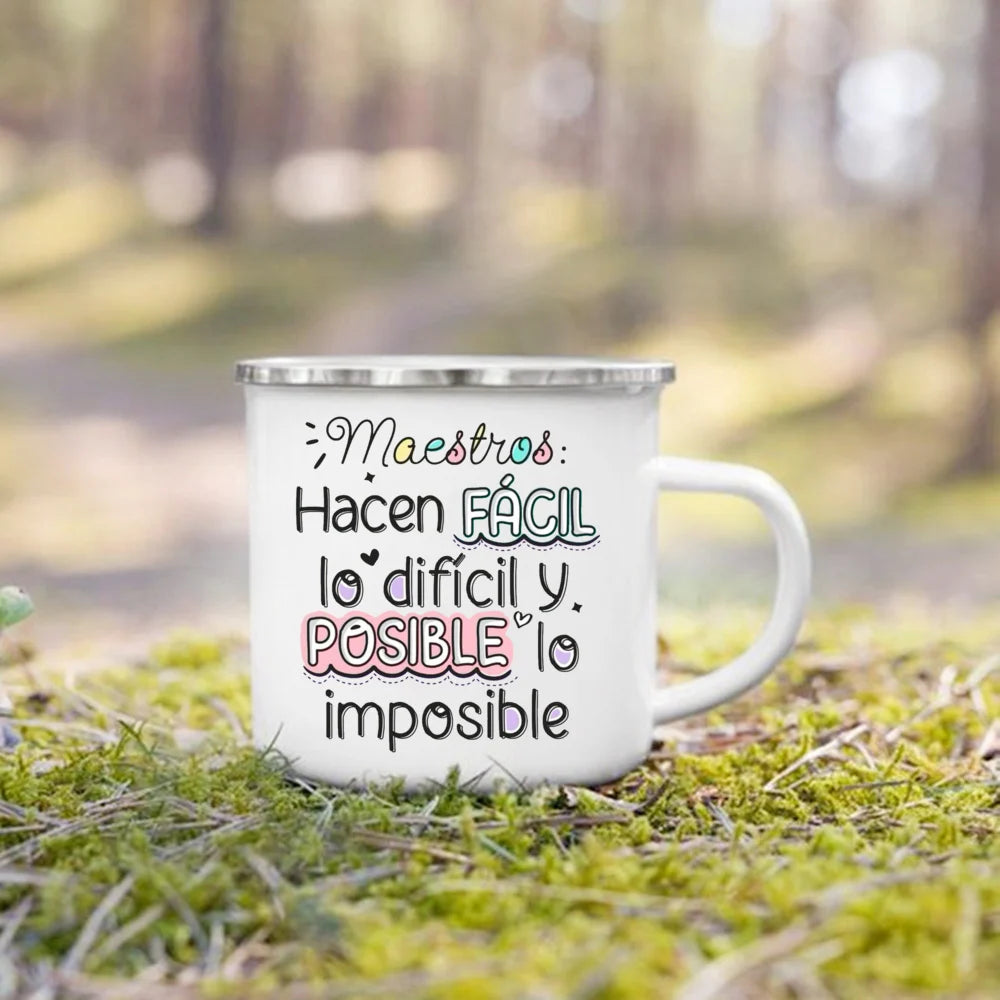 Thank You Teacher Enamel Coffee Mug – 'Without Teachers Like You' Printed Coffee Cup, 3.14 x 3.35 in (8 x 8.5 cm) Teacher Gift