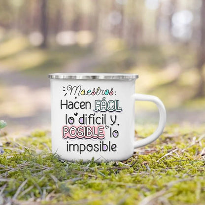 Thank You Teacher Enamel Coffee Mug – 'Without Teachers Like You' Printed Coffee Cup, 3.14 x 3.35 in (8 x 8.5 cm) Teacher Gift