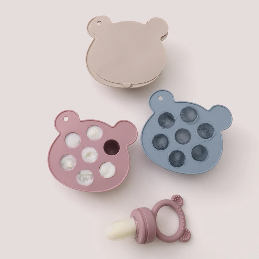 Baby Ice Cream Pops Silicone Mold - Popsicle Maker & Fruit Feeding Pacifier, Teething Toy, BPA-Free Baby Snack Stuff (3pcs)