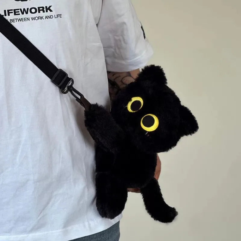 Kawaii Black Cat Plush Fashion Shoulder Bag – Cute Fur Crossbody and Phone Coin Purse for Women