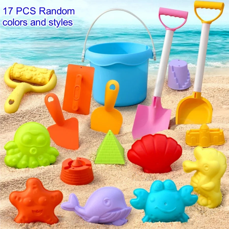 Children’s Beach Toy Set With ATV, Bucket, Shovel & Hourglass — Sand Digging & Water Play Tools, Random Colors