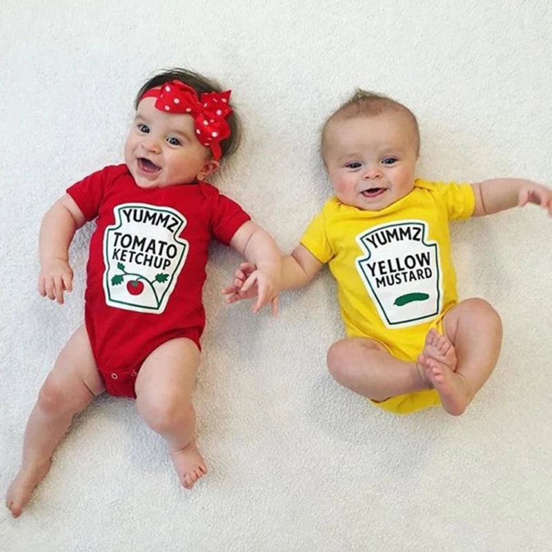 Summer Baby Clothes - Cute Printed Letter Infant Romper with Buttons, Cotton Short Sleeve Bodysuits for 0-18M, Unisex Baby Jumpsuits for Girls and Boys