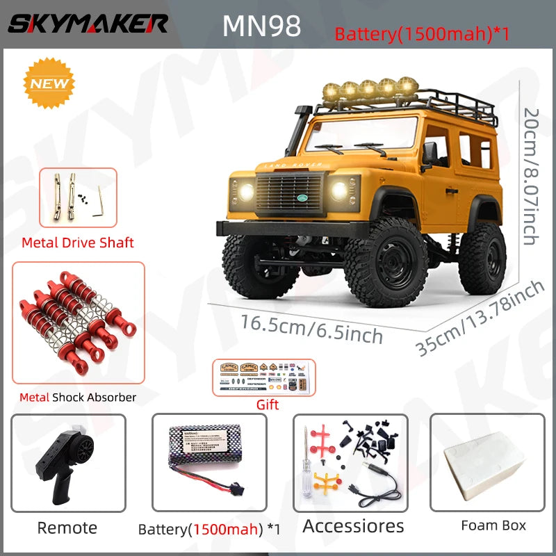 MN99s MN98 1:12 RC Rock Crawler Defender with 4WD and 2.4G Remote Control
