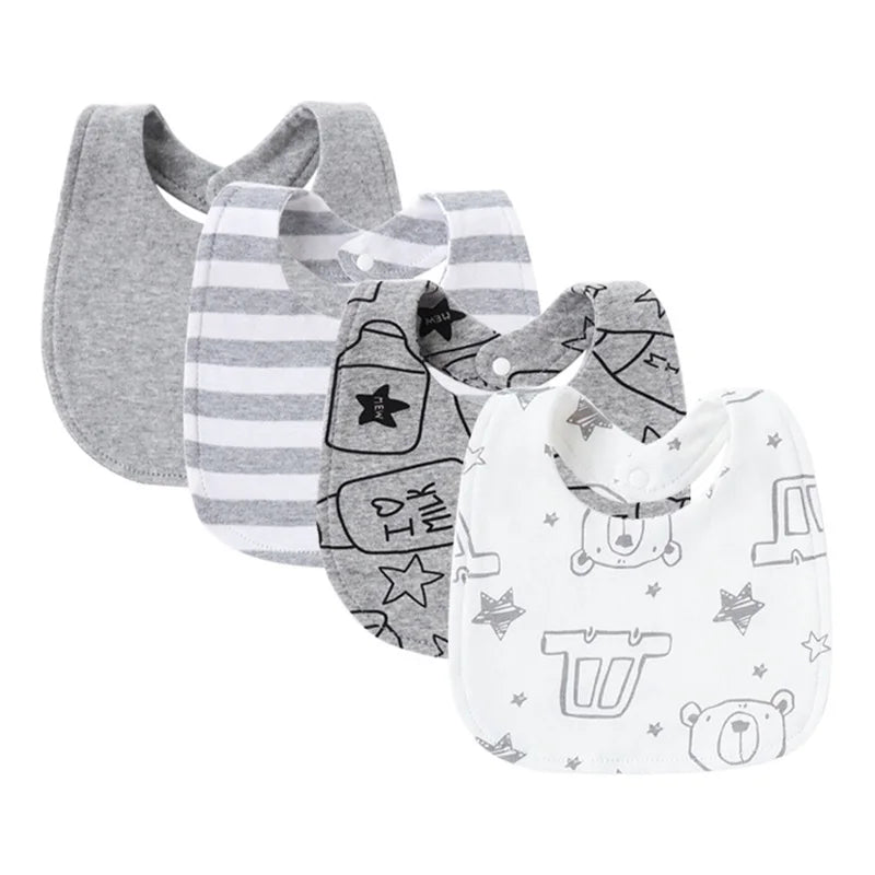 4Pcs/Set Infant Saliva Towel Baby Bibs | Cute Printed Double Layer Cotton Absorbent Burp Cloths for Newborn Boys & Girls with Pocket - Kidzy Market
