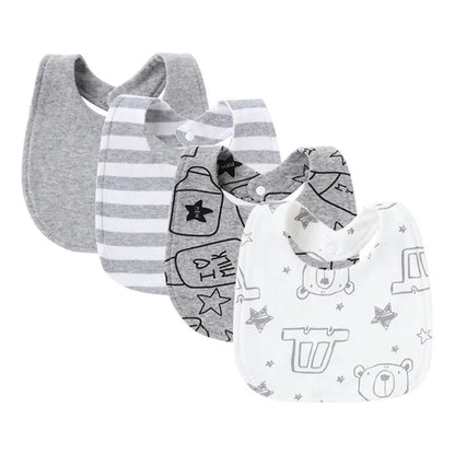 4Pcs/Set Infant Saliva Towel Baby Bibs | Cute Printed Double Layer Cotton Absorbent Burp Cloths for Newborn Boys & Girls with Pocket - Kidzy Market