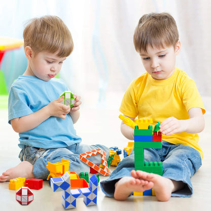 12-6 PCS Random Snake Cube, Twist Folding Puzzle Fidget Toy, 24 Blocks Magic Ruler, Anti-Stress Reliever Game, Gift for Kids & Adults