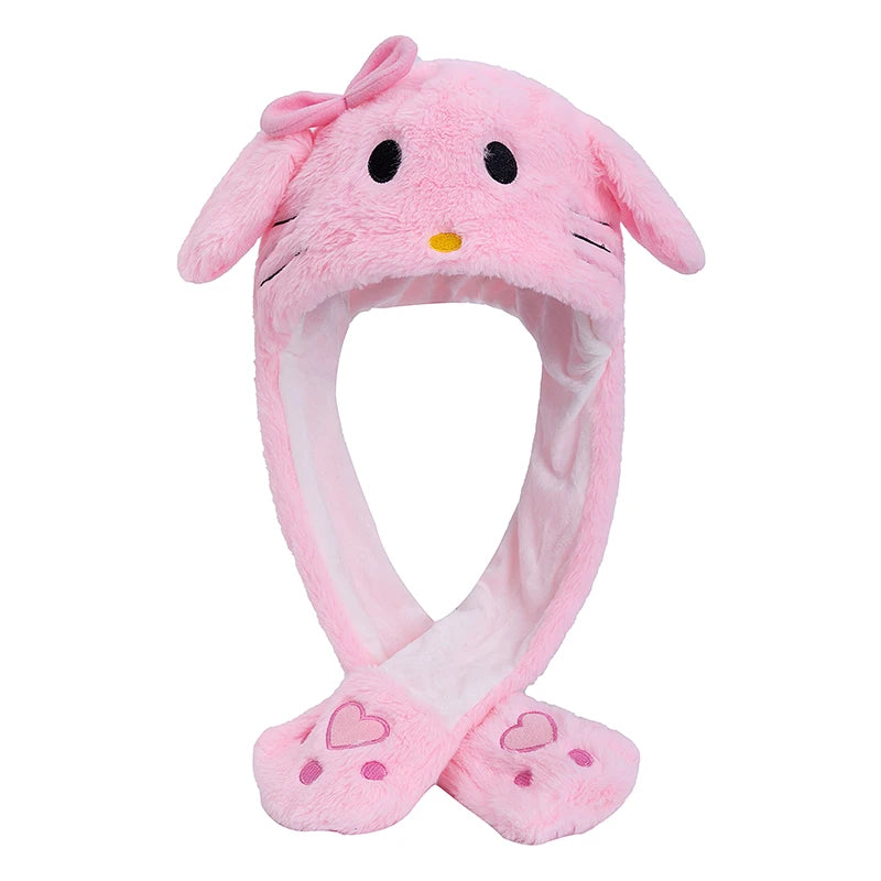MINISO Cute Bunny Ear Plush Beanie - Moving Rabbit Ears Winter Knit Hat for Women & Girls, Fits 55–60 cm (21.7–23.6 in)