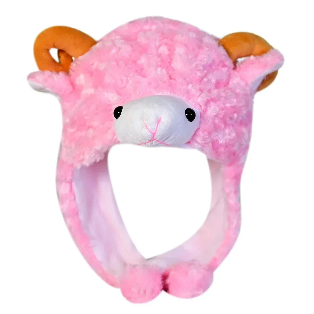 Plush Animal Hat with Moving Ears — 60 cm (23.6 in) Hand-Activated Earflap Beanie & Neck Warmer