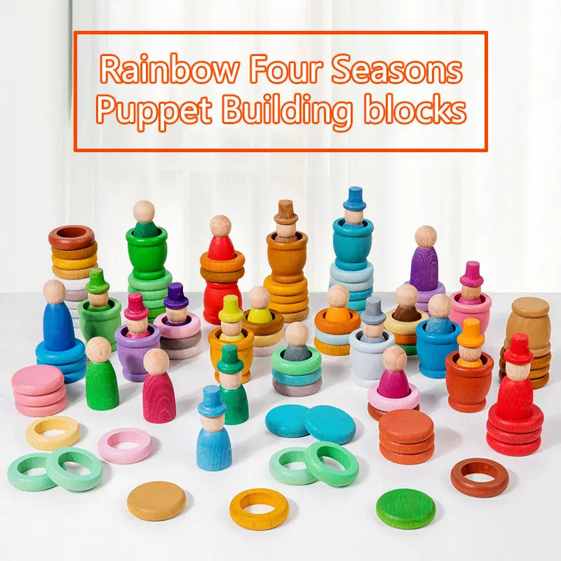 Montessori Rainbow Building Blocks Beech Wood Four Seasons Toy