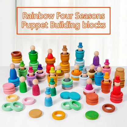 Montessori Rainbow Building Blocks Beech Wood Four Seasons Toy