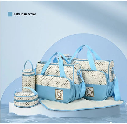 5-Piece Stylish Portable Mommy & Baby Bag – Large Capacity Diaper Bag with Built-in Changing Pad & Independent Bottle Compartment - Kidzy Market