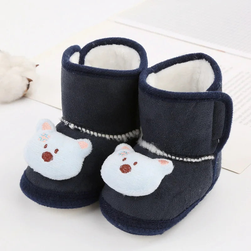 Baby Winter Snow Boots with Cute Bear and Fluff Balls Soft Sole Infant Toddler Shoes