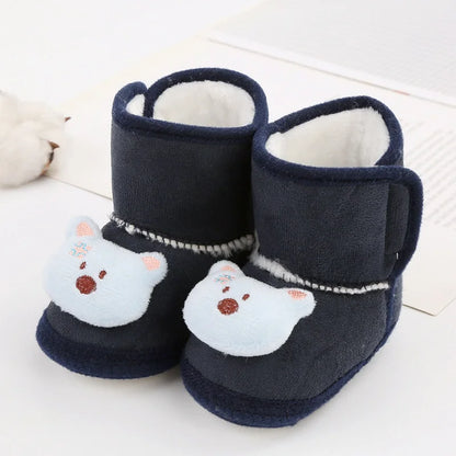 Baby Winter Snow Boots with Cute Bear and Fluff Balls Soft Sole Infant Toddler Shoes