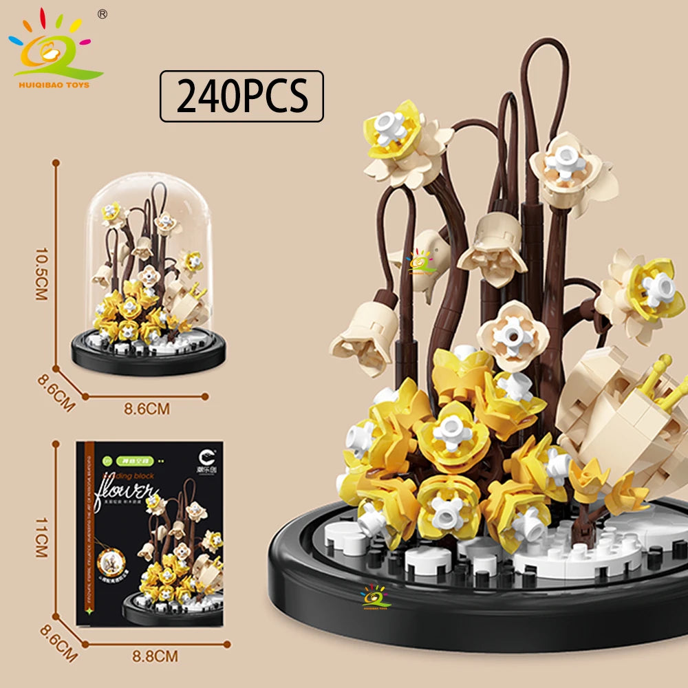 HUIQIBAO MOC Eternal Bouquet Micro Building Blocks – DIY Flower Model and Home Desk Decoration Toy for Kids