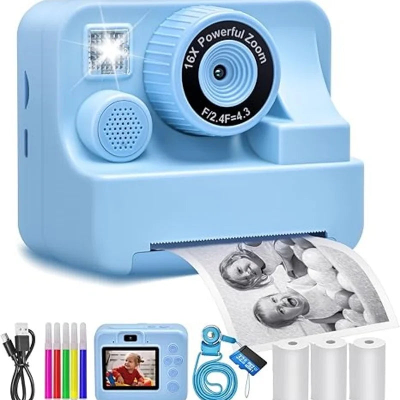 Digital Kids Camera with 2.8-Inch Screen, Portable Thermal Instant Print, HD Photo and Video