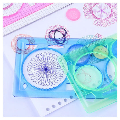 Geometry Spirograph Drawing Stencil Set – Painting Template and Ruler Art Craft for Kids, Creative Educational Toy with Flower Designs