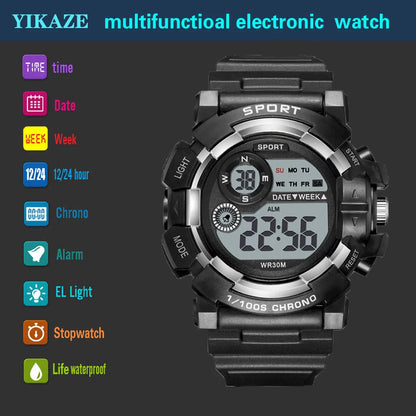 YIKAZE Kids Fashion Luminous Waterproof Alarm Clock Watch for Boys and Girls Student Smart Electronic Gift