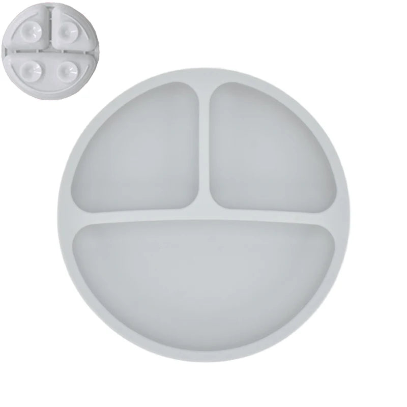 4Pcs Baby Safe Silicone Dining Plate Set - Cute Cartoon Smile Face Children Dishes, Retro Kids Tableware Set (BPA-Free)