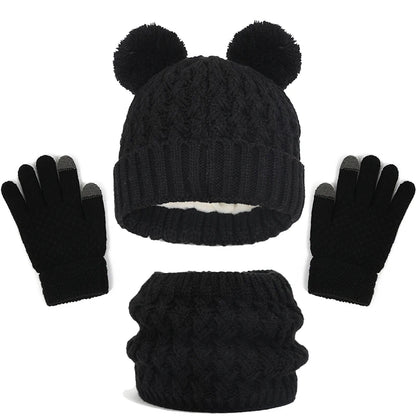 Imitation Cashmere Winter Baby Hat, Gloves, and Scarf Set – Fleece Warmer, Thick Knit Beanie with Pompom for Boys and Girls