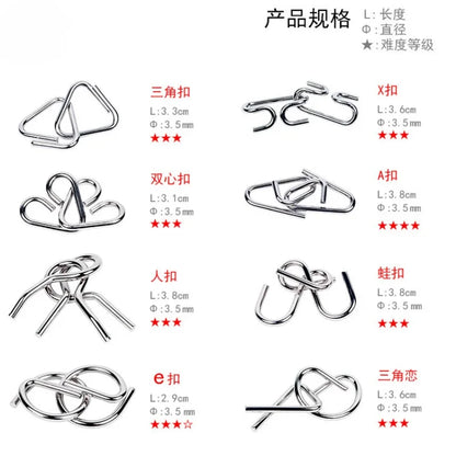 8 Pieces Metal Montessori Wire Puzzle Set – Mind Teaser Educational Game for Kids and Adults
