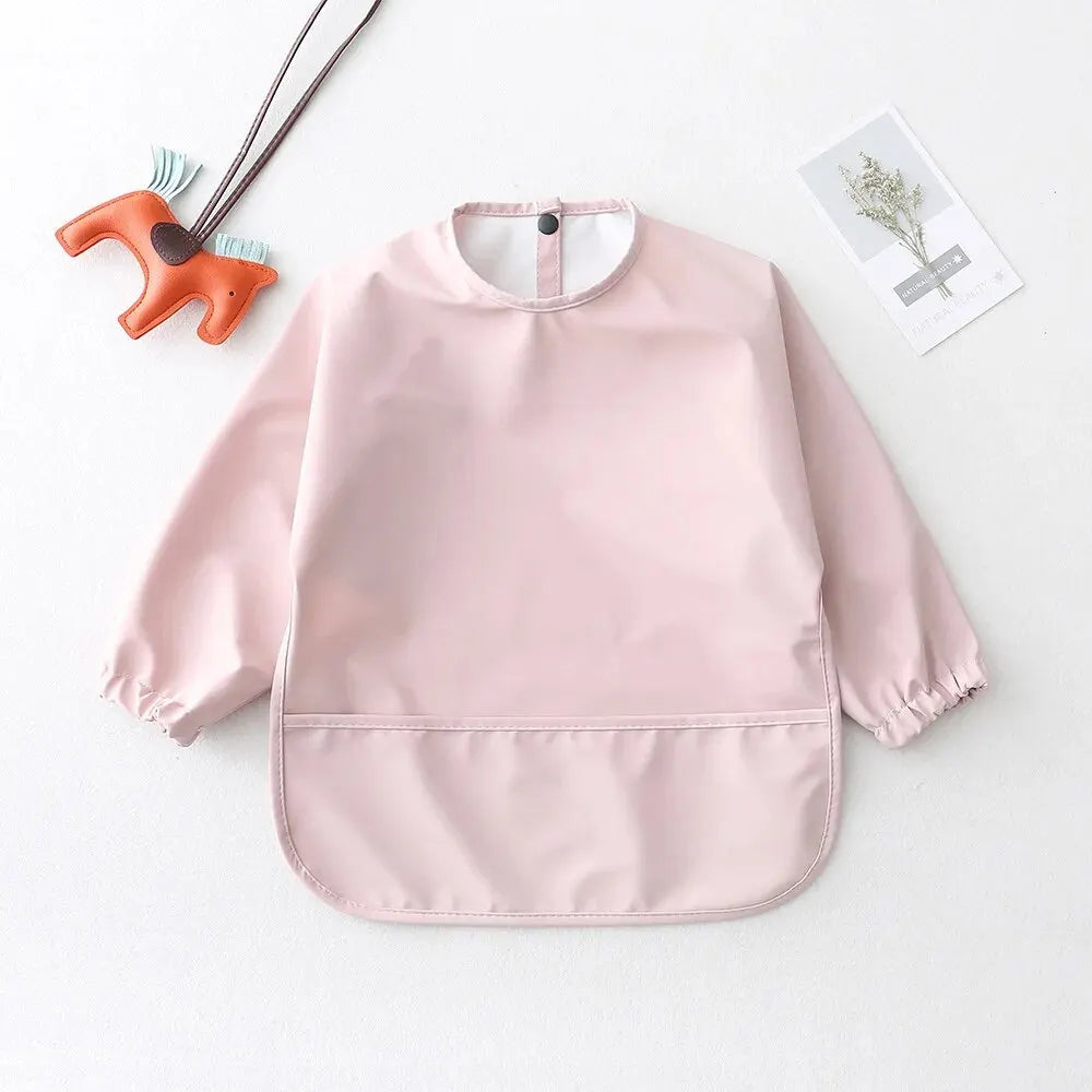 Solid Color Baby Feeding Bibs with Long Sleeves | Waterproof Infant Bib Aprons for Boys & Girls | Easy Clean Children Art Smocks - Kidzy Market