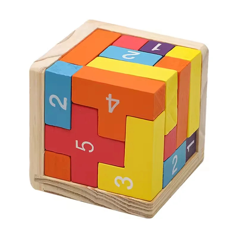 3D Cube Puzzle Luban, Interlocking Creative Educational Wooden Toy, Brain IQ Mind Game, Early Learning Gift for Children, Letter 54T