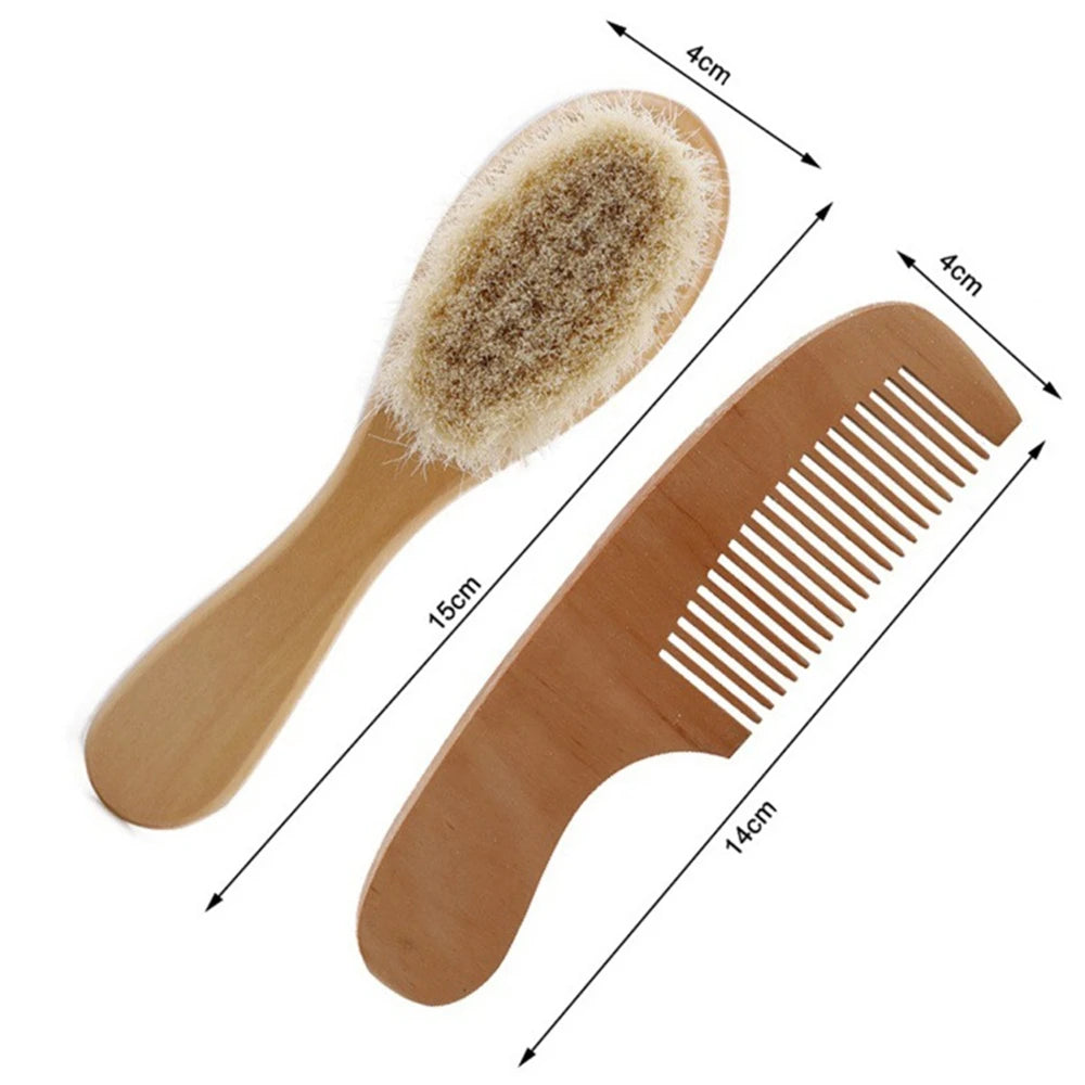 Newborn Baby Hair Bath Brush Comb - Natural Wooden Soft Wool Head Brush - Infant Head Massager - Portable Comb