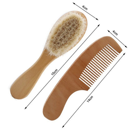 Newborn Baby Hair Bath Brush Comb - Natural Wooden Soft Wool Head Brush - Infant Head Massager - Portable Comb