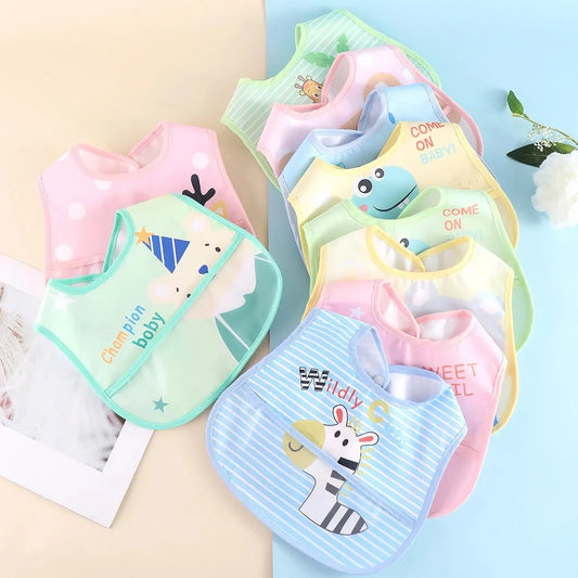 5-Piece Set – Waterproof Baby Bibs with Cartoon Animal Prints – Adjustable Feeding Aprons for Toddlers & Kids (Unisex) - Kidzy Market