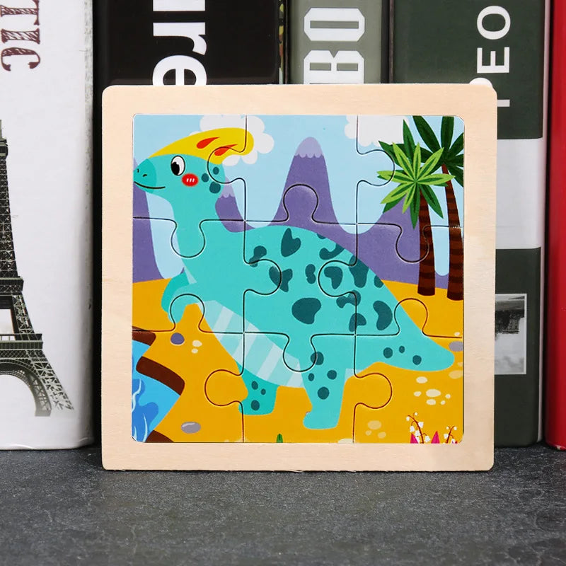 11x11cm (4.33x4.33in) Kids Wooden Puzzle – Cartoon Animal Traffic Tangram Educational Toy